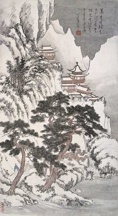 溥儒 雪山萧寺图 立轴